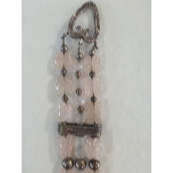 Rare Vintage Bracelet Sterling Silver 925 And Carved Rose Quartz Layered Beads - Picture 3 of 16